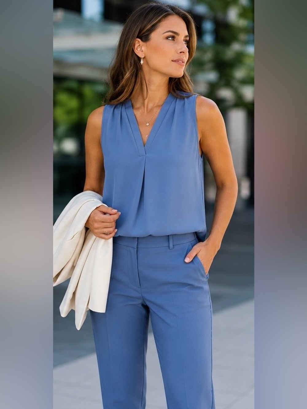 Calvin Klein 1X Periwinkle Sleeveless V-Neck Drape Blouse Career Office Top